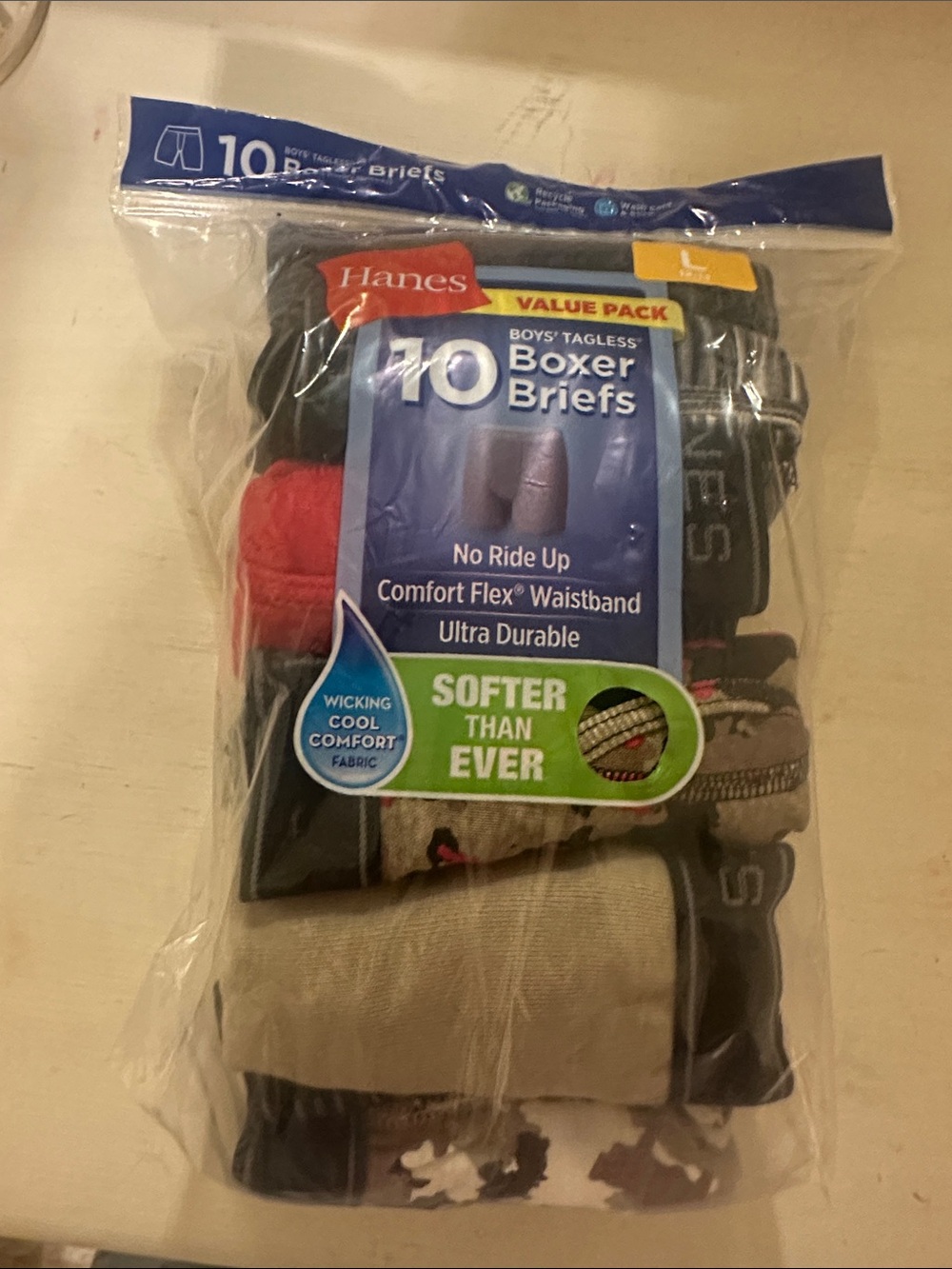 Hanes 10-Pack Boys' Boxer Briefs - Black, Red, Gray, Tan, White